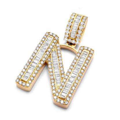 10k Yellow Gold Letter N Pendant 2.10ctw