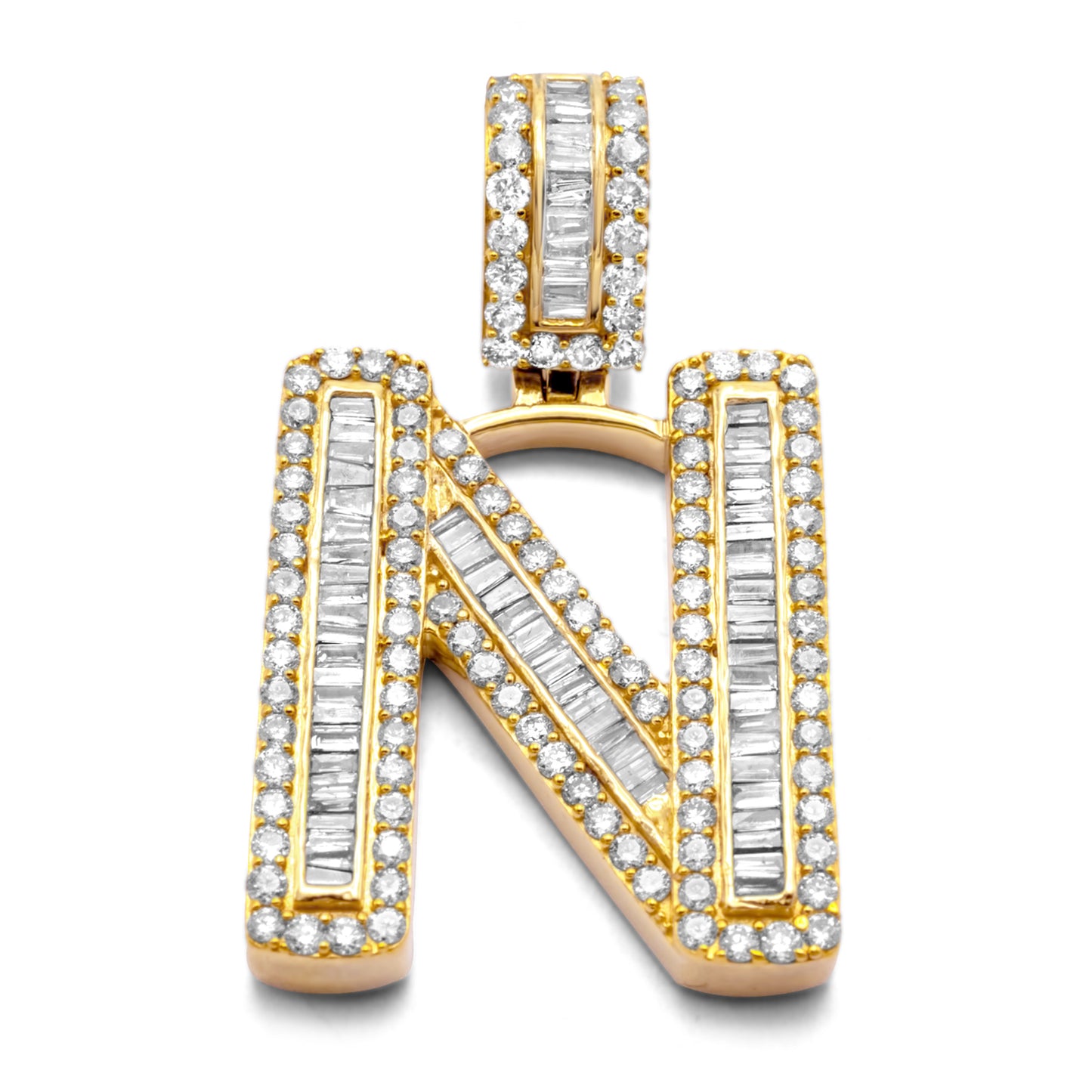 10k Yellow Gold Letter N Pendant 2.10ctw