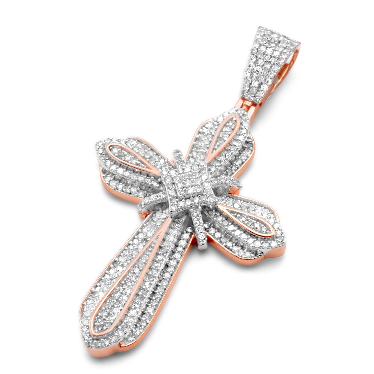 10k White & Rose Gold Diamond Cross 1.14ctw