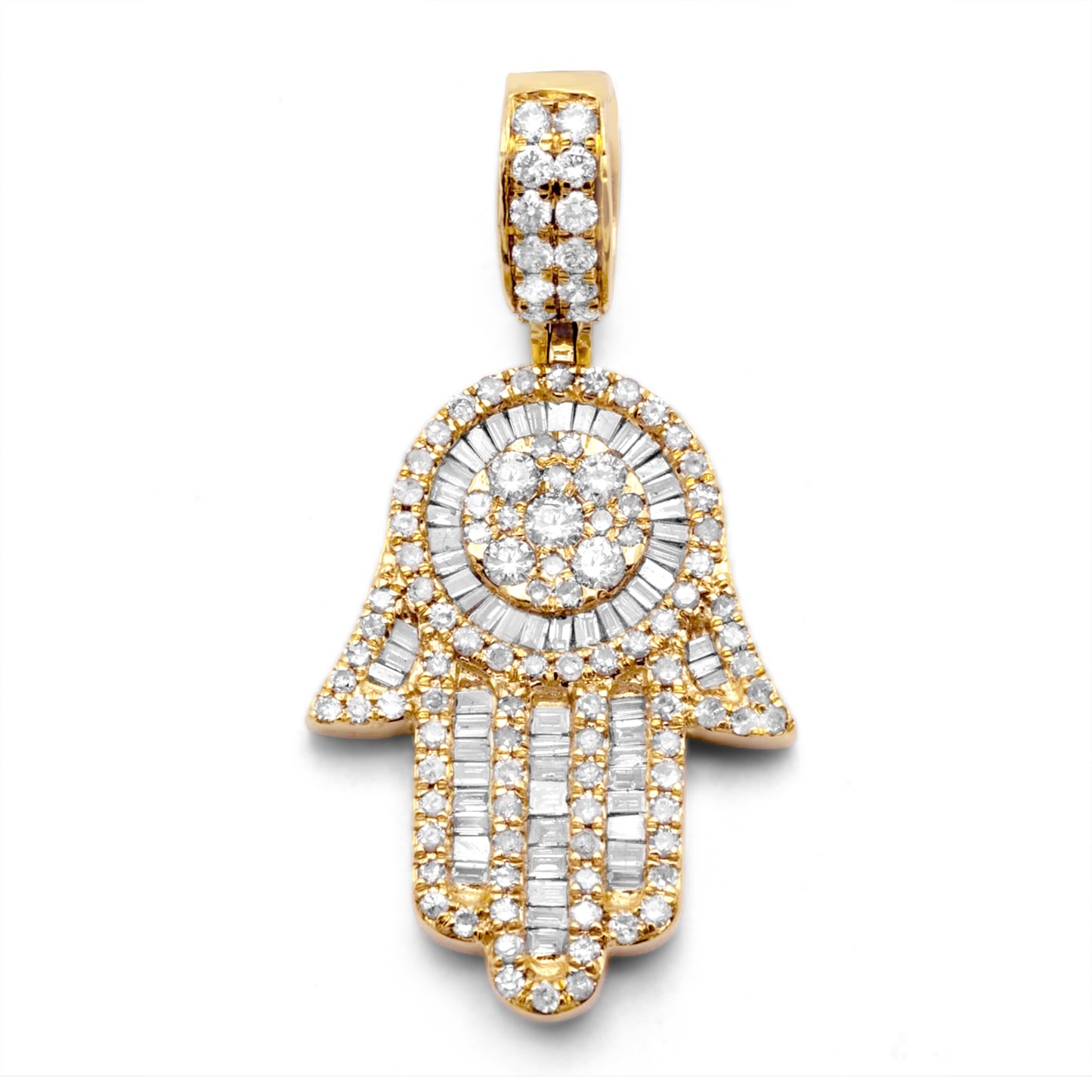 10k Yellow Gold Diamond Baguette Hamsa 1.85ctw