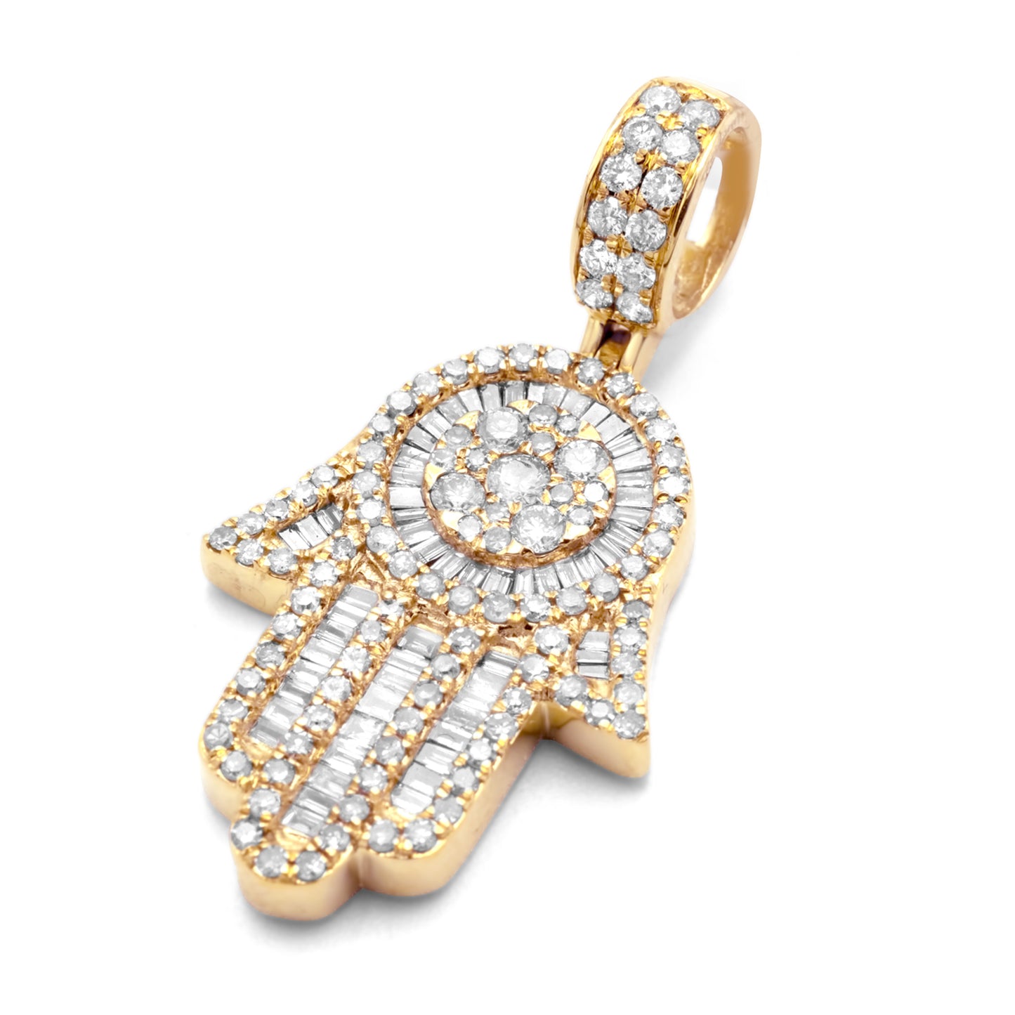 10k Yellow Gold Diamond Baguette Hamsa 1.85ctw