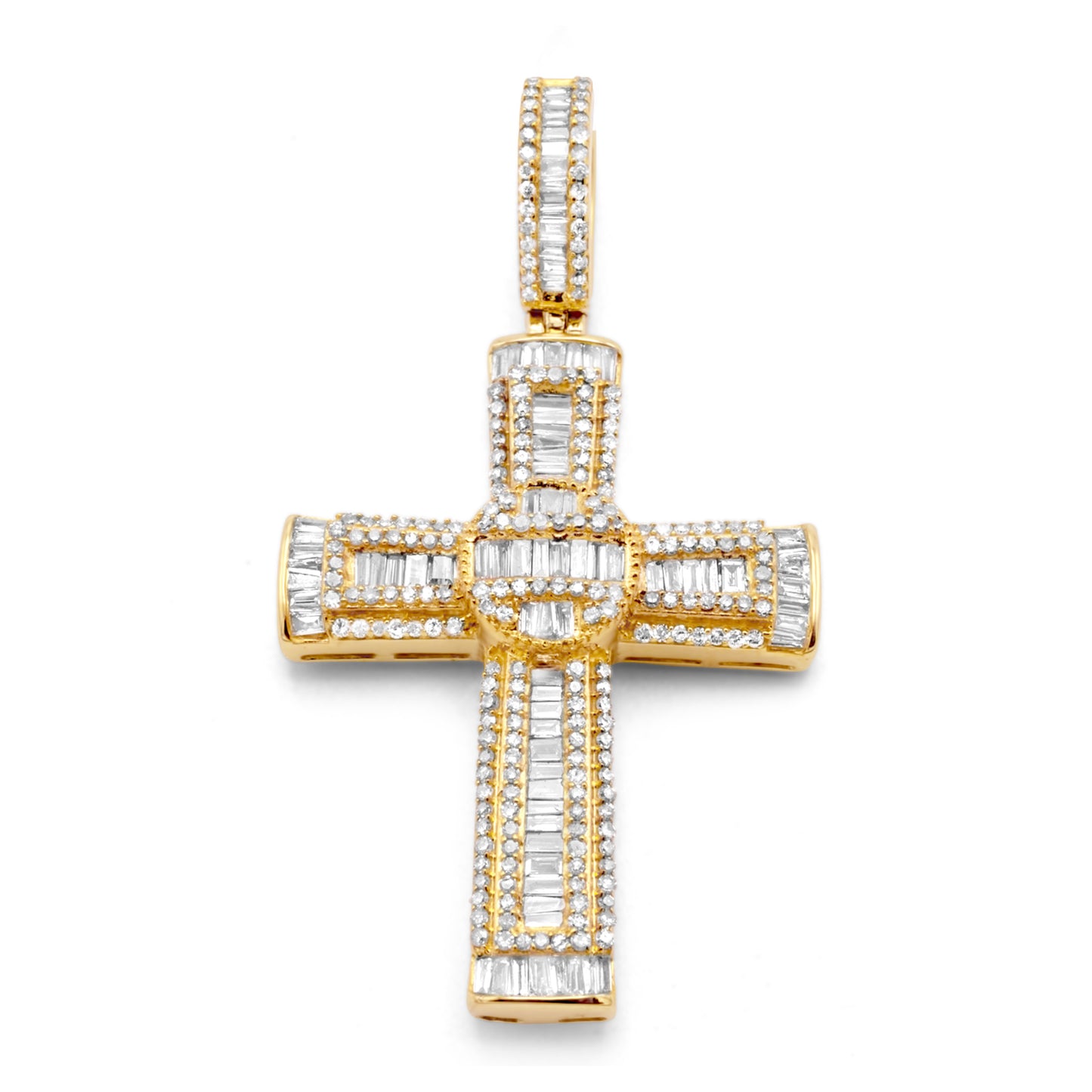 10k Yellow Gold Diamond Baguette Cross 1.53ctw