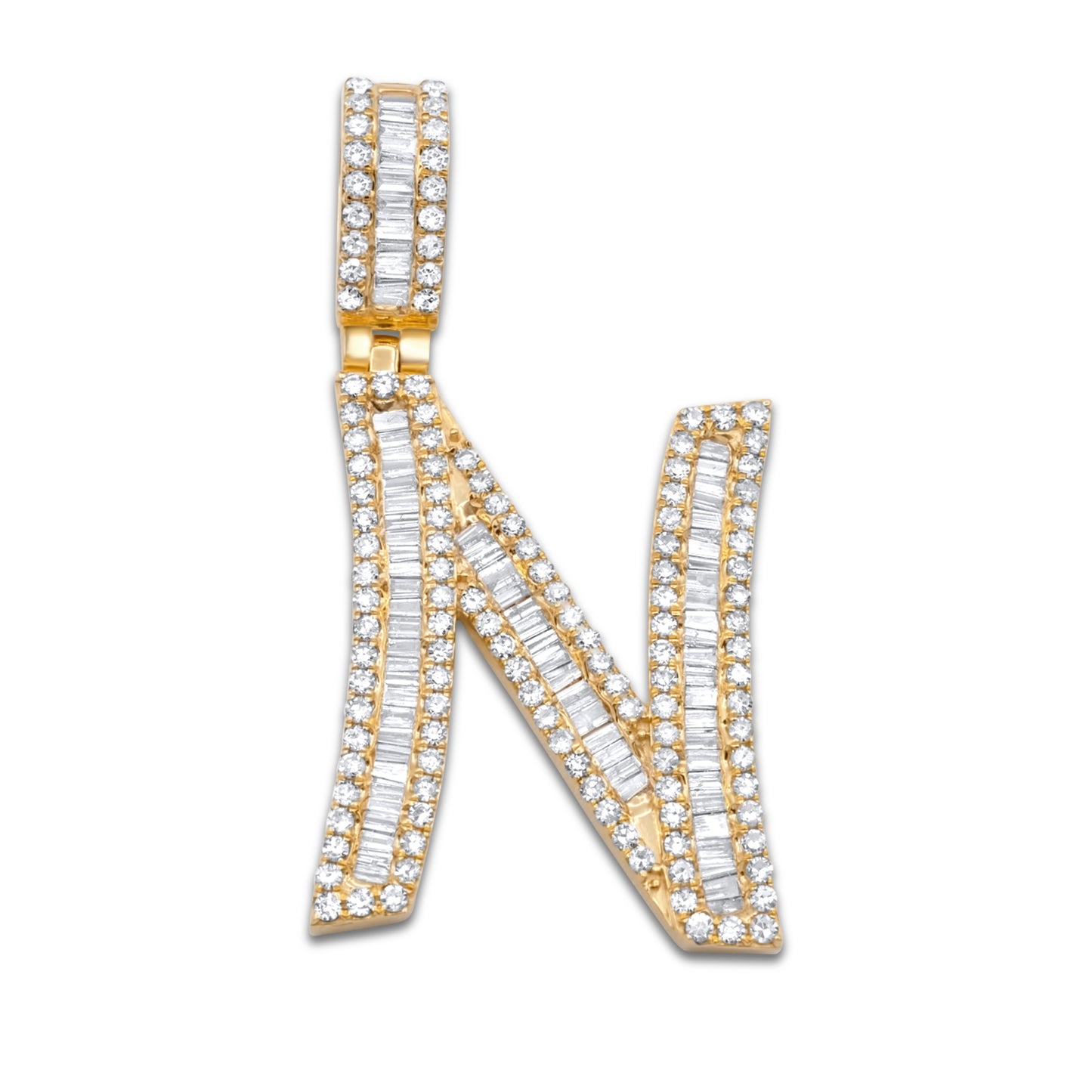 14K Yellow Gold Letter N Pendant 1.40ctw