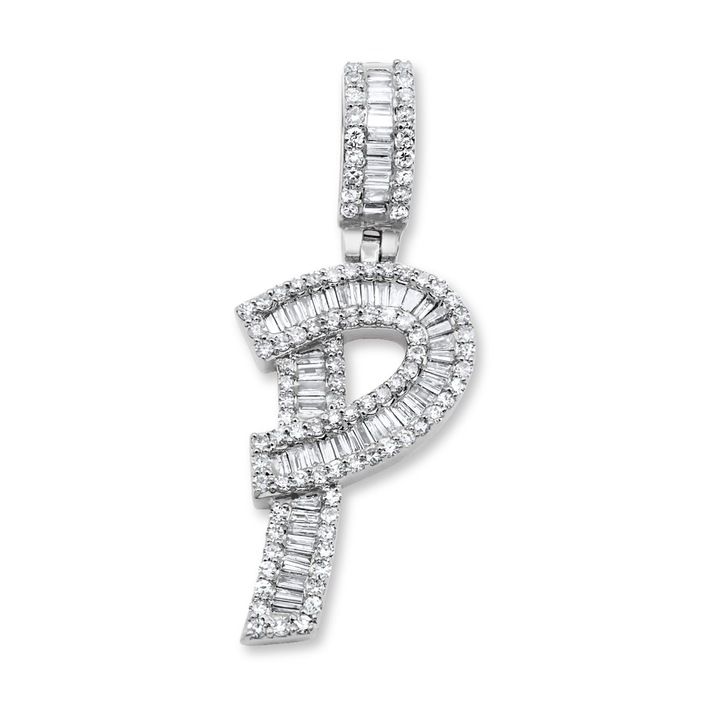 14K White Gold Letter P Pendant 1.10ctw