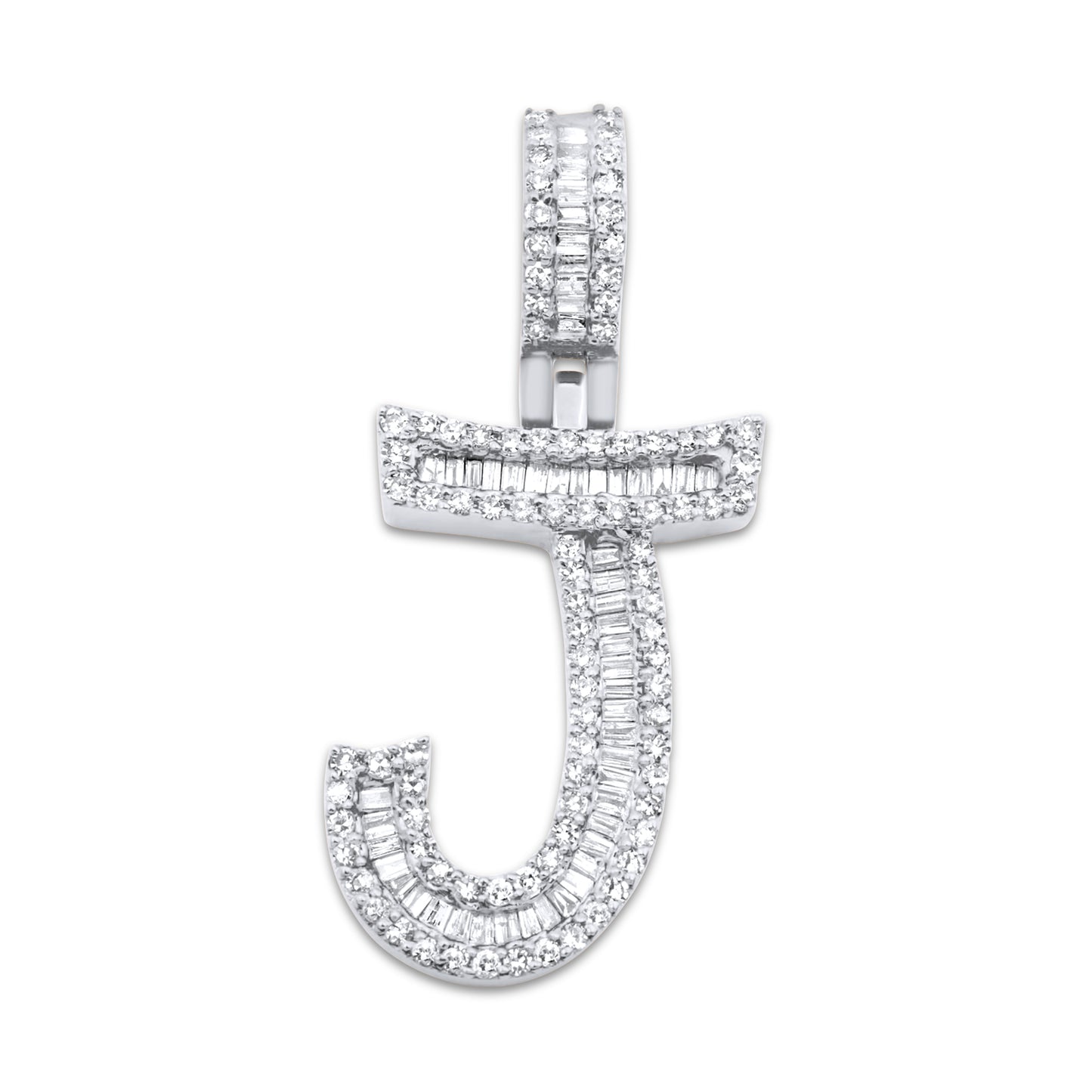 14K White Gold Letter J Pendant 0.58ctw