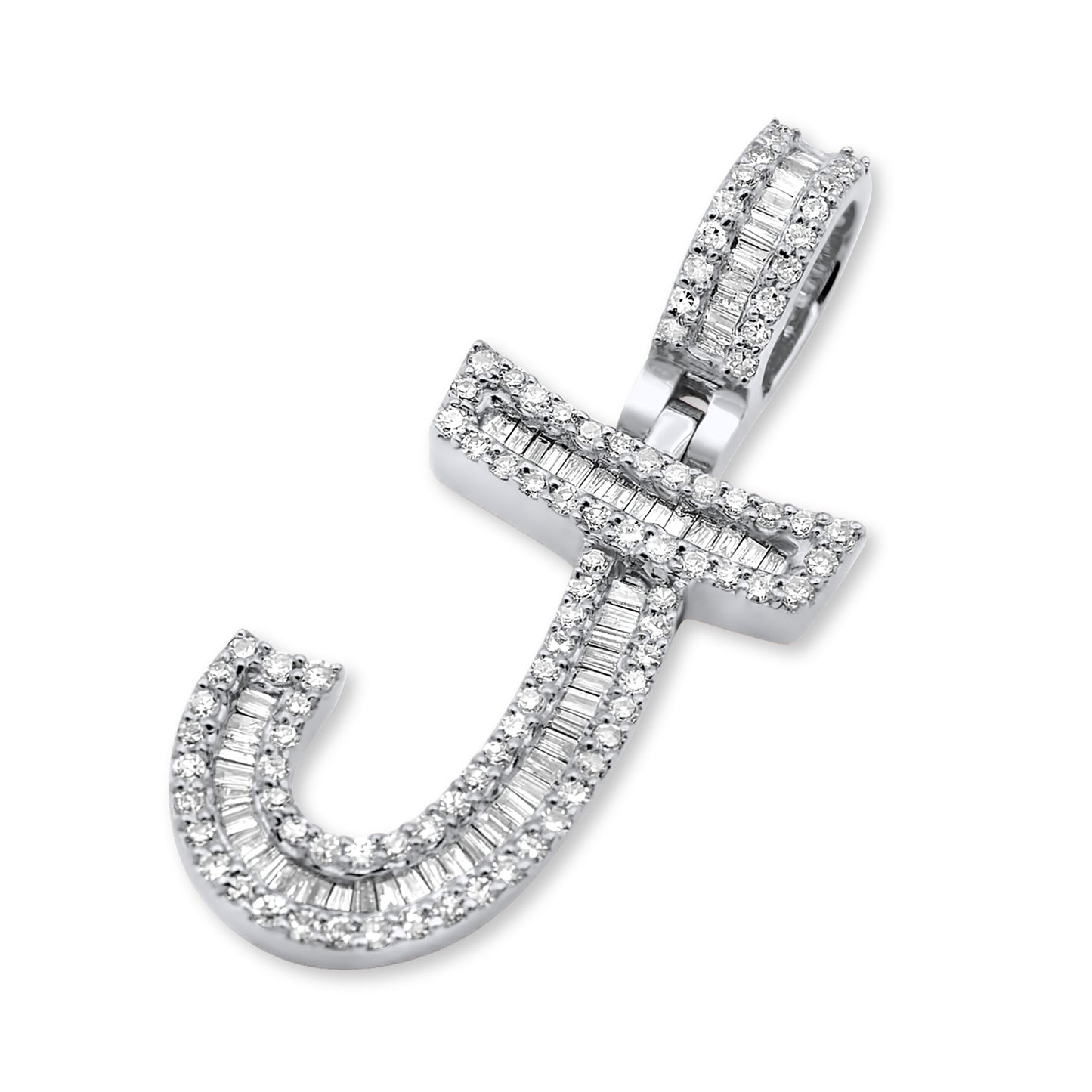 14K White Gold Letter J Pendant 0.58ctw