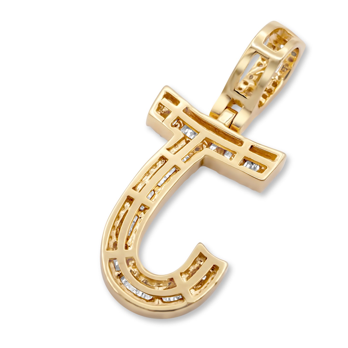 14K Yellow Gold Letter J Pendant 0.58ctw