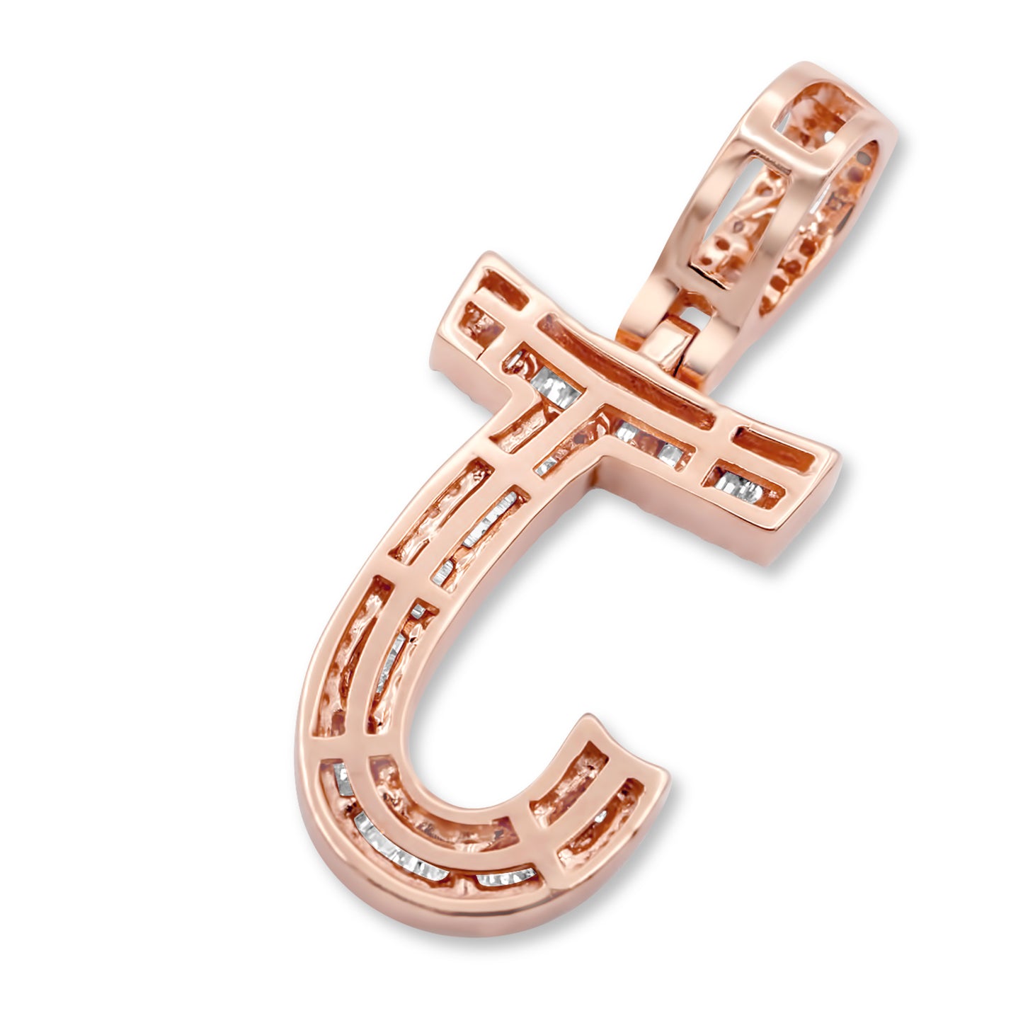 14K Rose Gold Letter J Pendant 0.58ctw