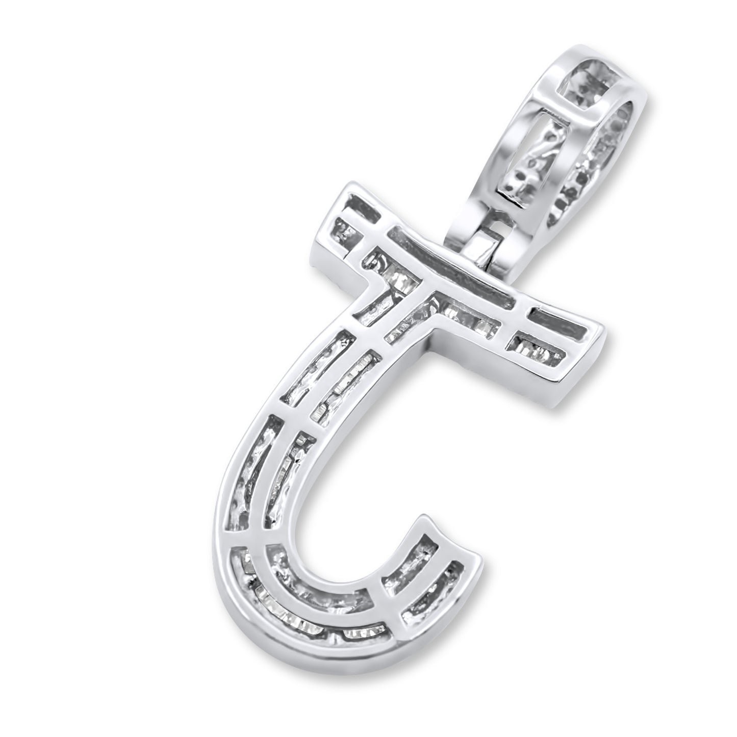 14K White Gold Letter J Pendant 0.58ctw