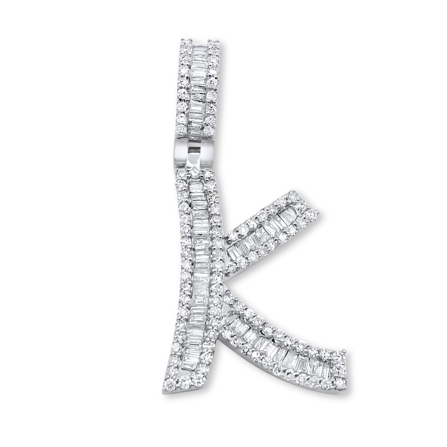 14K White Gold Letter K Pendant 0.72ctw