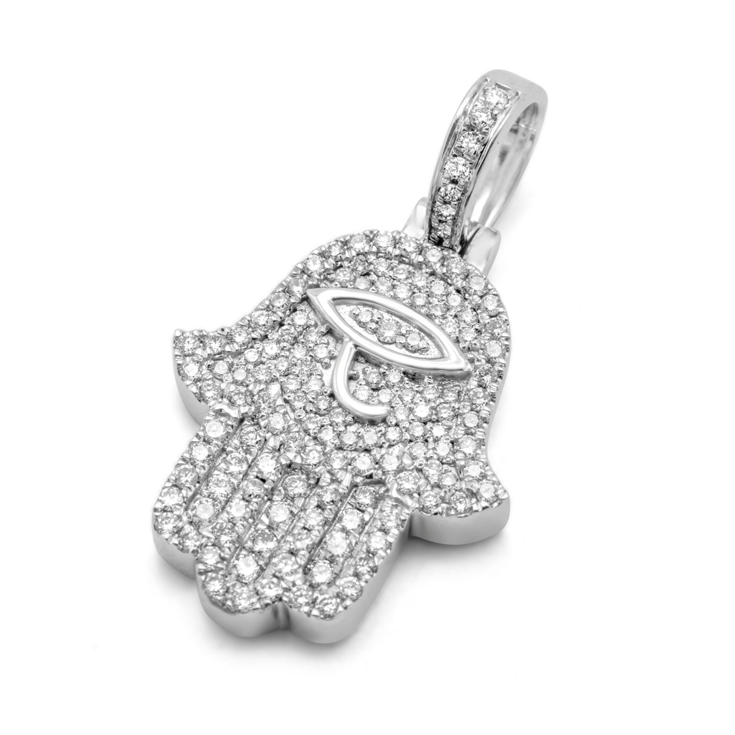 10k White Gold Diamond Hamsa 1.00ctw