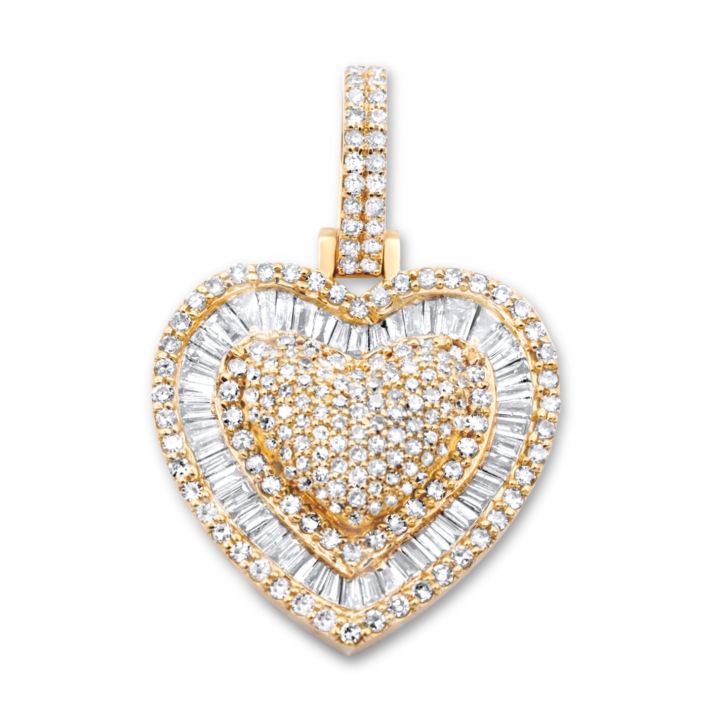 14k Yellow Gold Diamond Baguette Heart Pendant 1.19 ctw