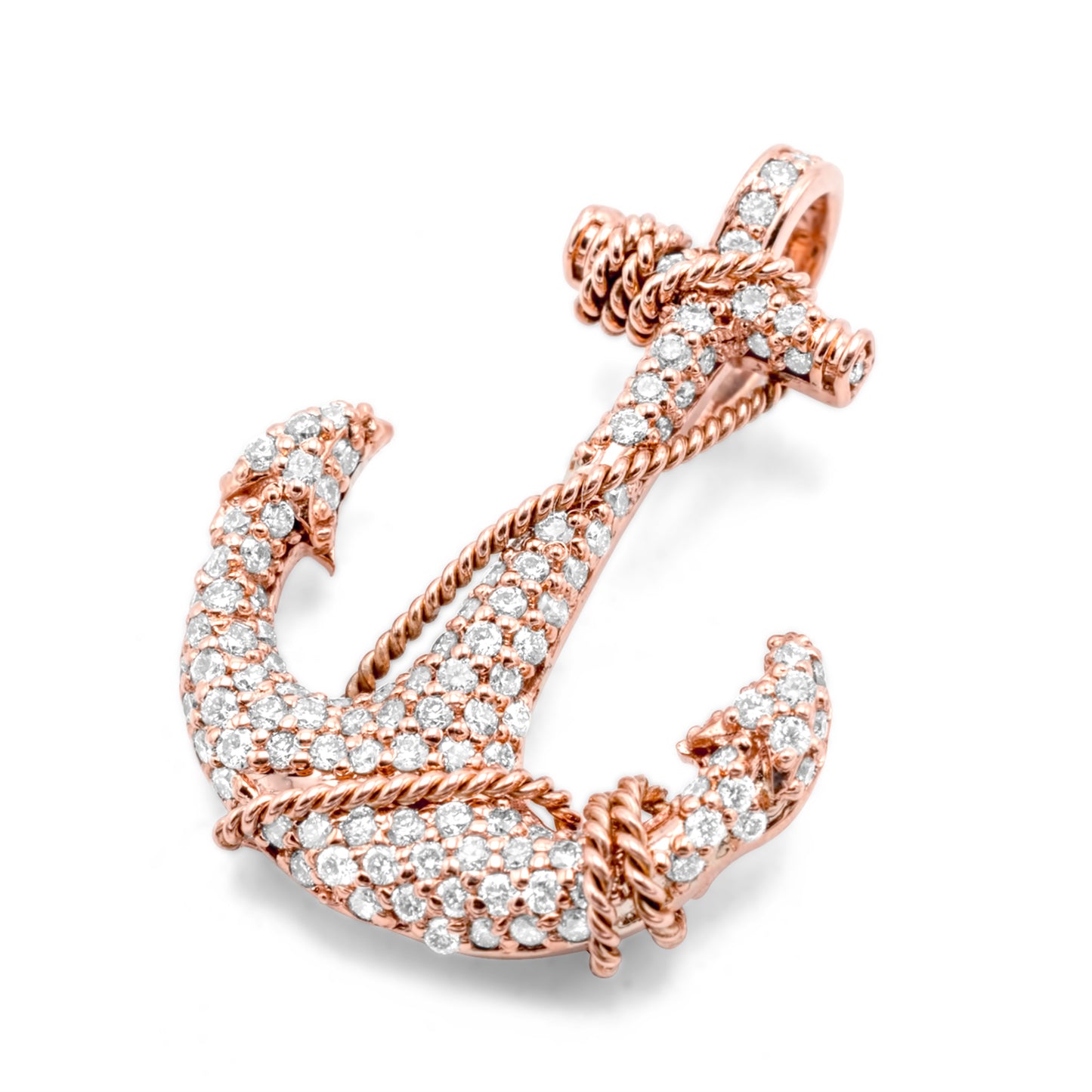 10K Rose Gold Anchor Diamond Pendant 0.65 ctw