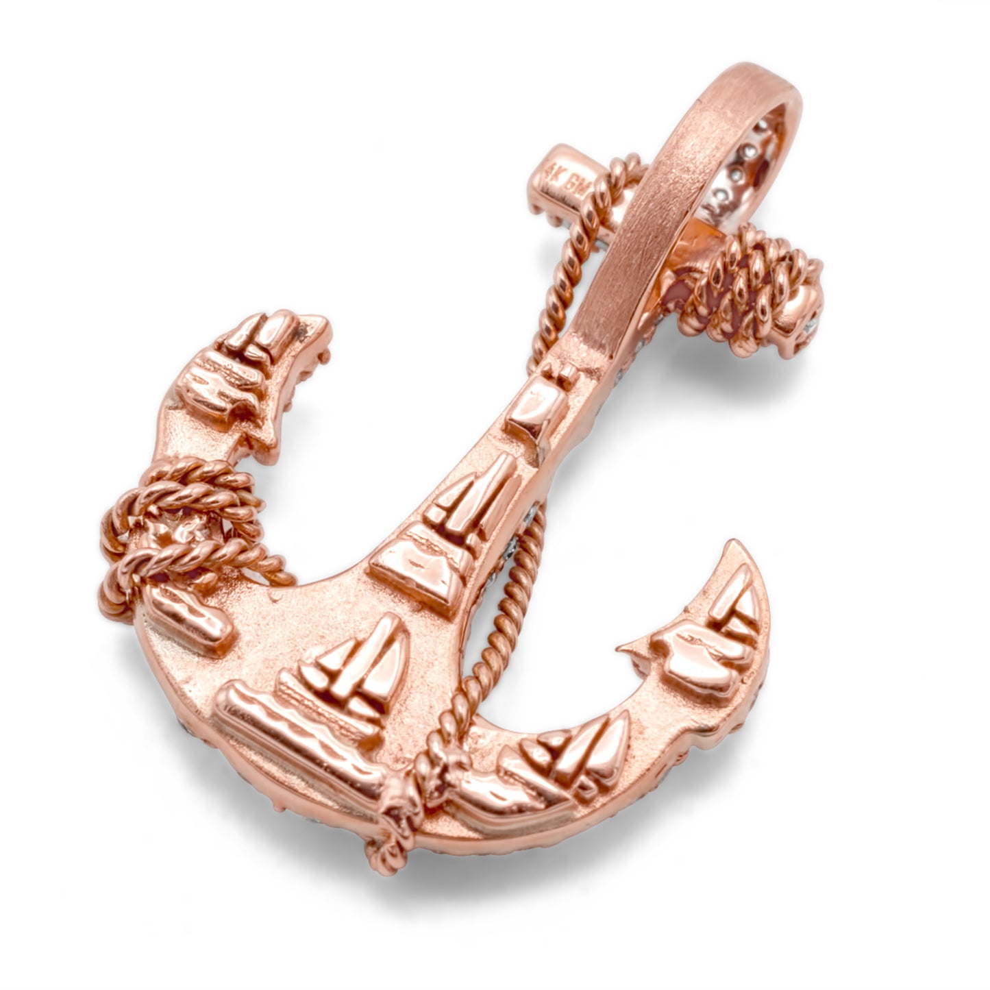 10K Rose Gold Anchor Diamond Pendant 0.65 ctw