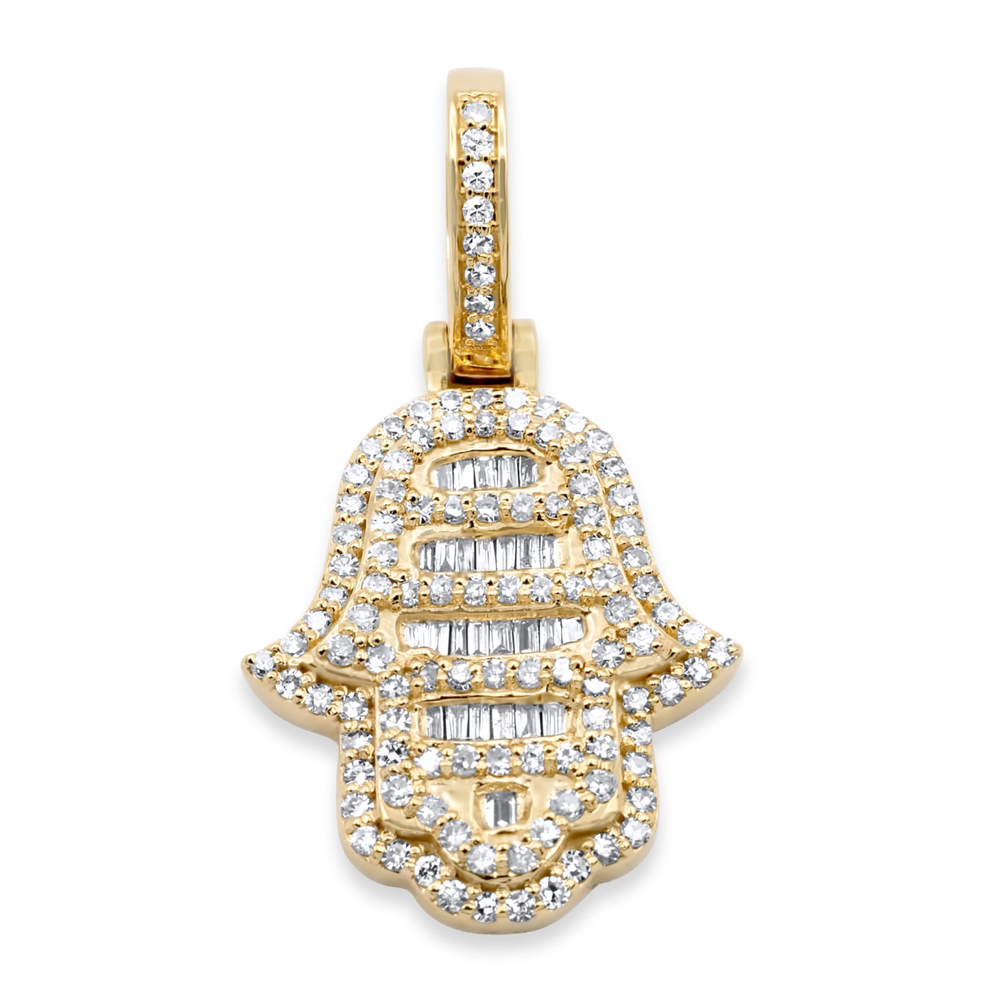 14k Yellow Gold Baguette Diamond Hamsa 0.70ctw