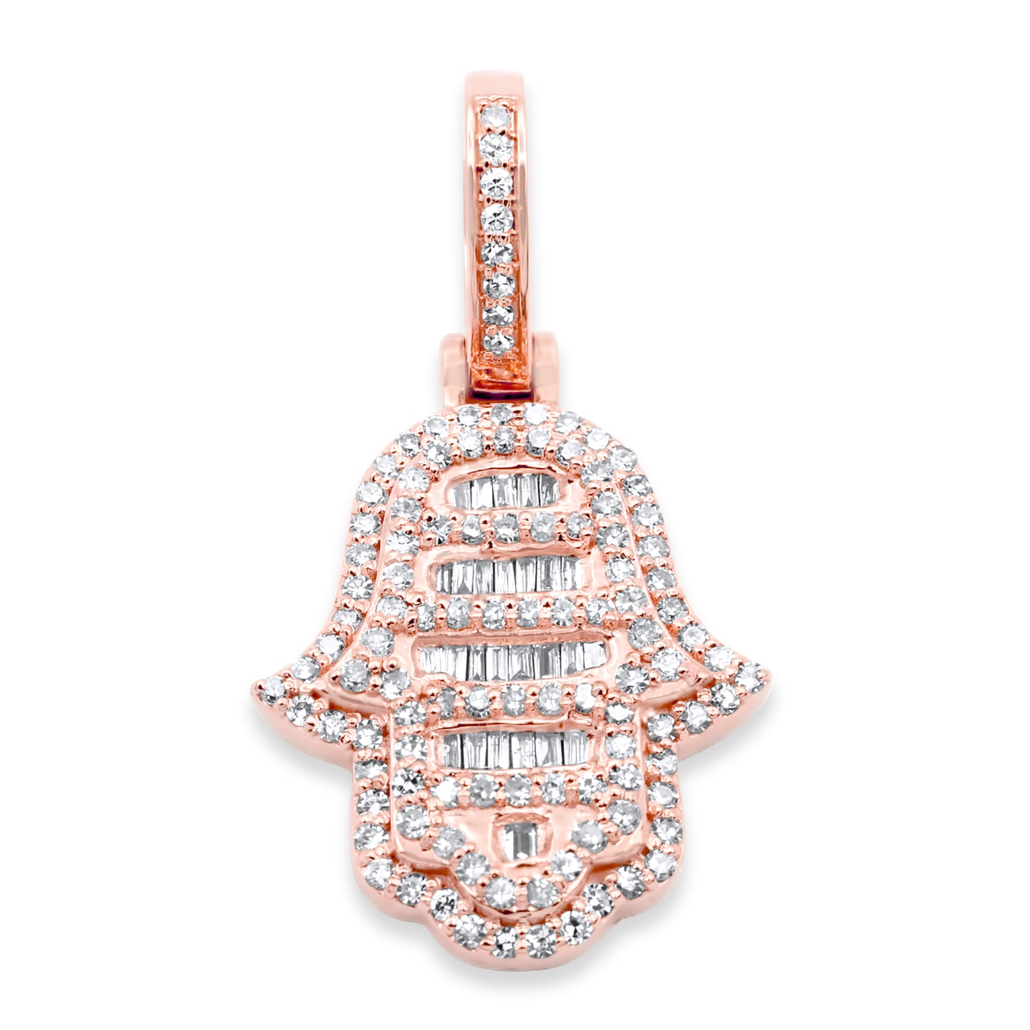 14k Rose Gold Baguette Diamond Hamsa 0.70ctw