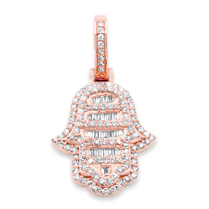 14k Rose Gold Baguette Diamond Hamsa 0.70ctw