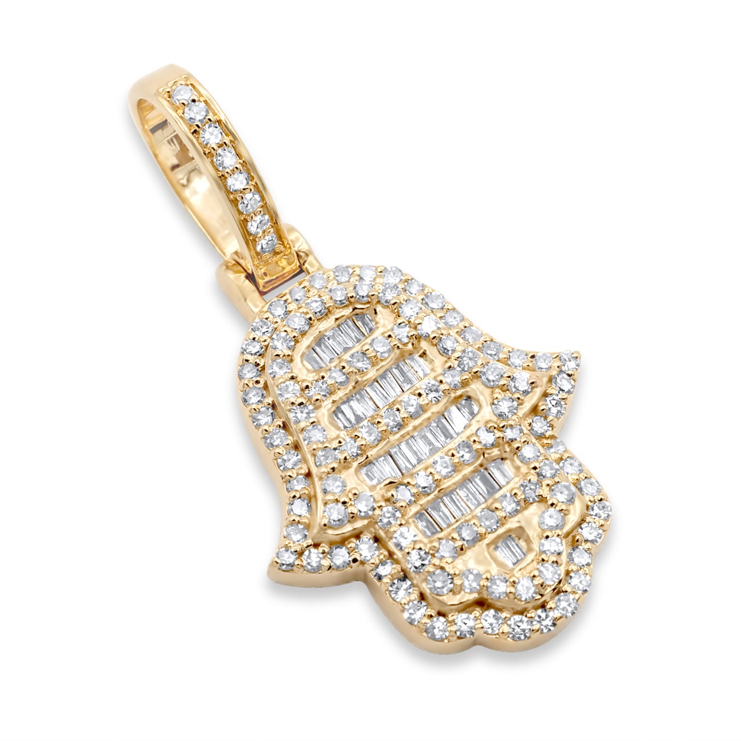 14k Yellow Gold Baguette Diamond Hamsa 0.70ctw