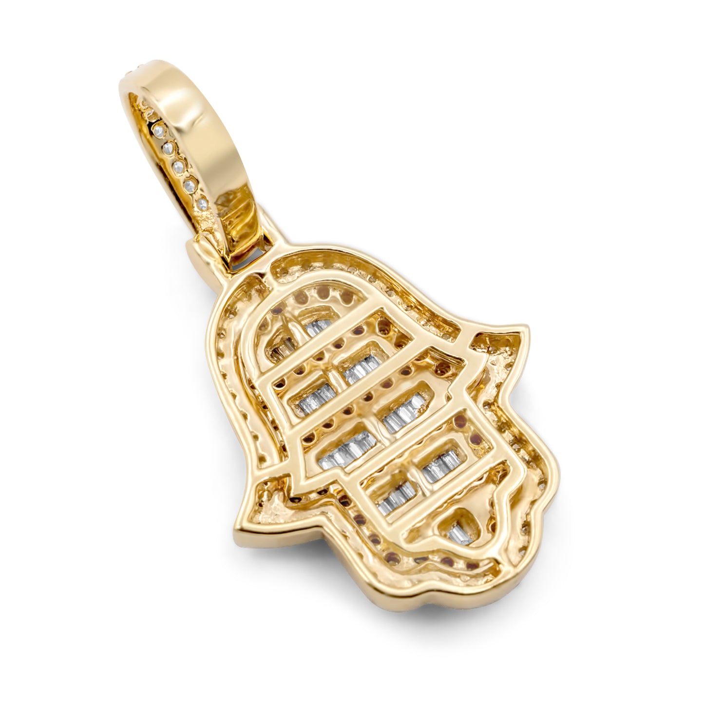 14k Yellow Gold Baguette Diamond Hamsa 0.70ctw