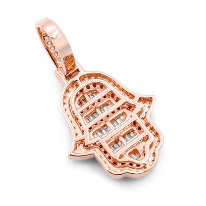 14k Rose Gold Baguette Diamond Hamsa 0.70ctw