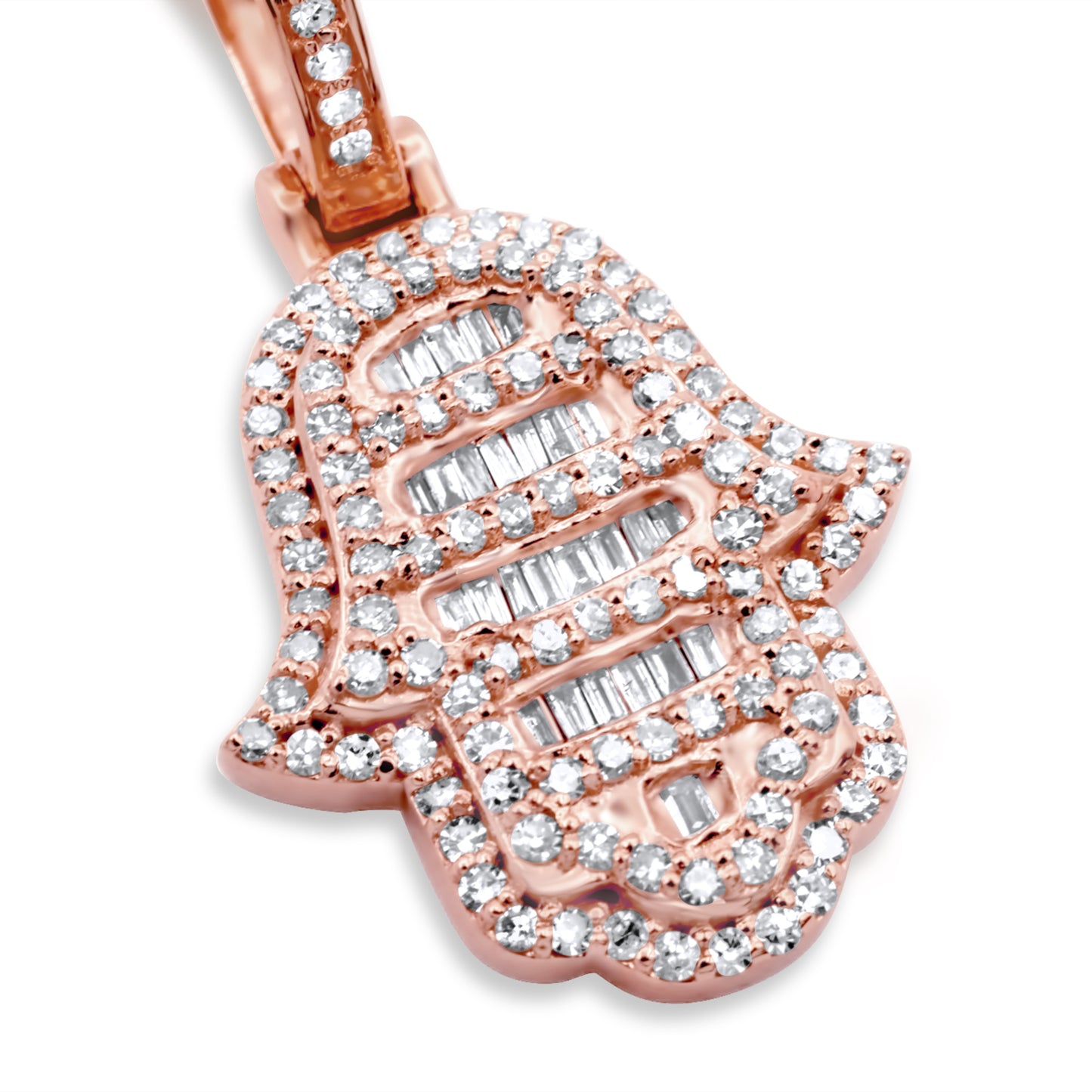 14k Rose Gold Baguette Diamond Hamsa 0.70ctw