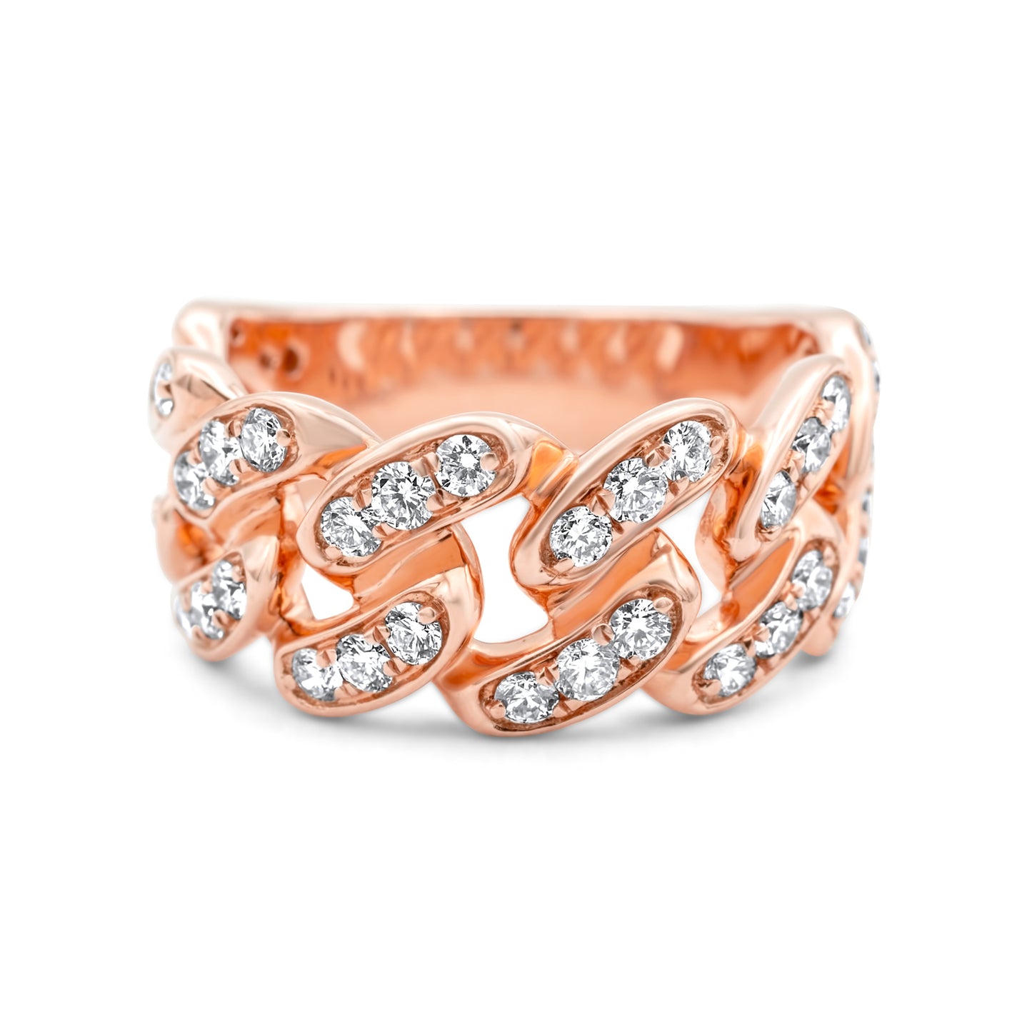 14k Rose Gold Diamond Cuban Link Ring