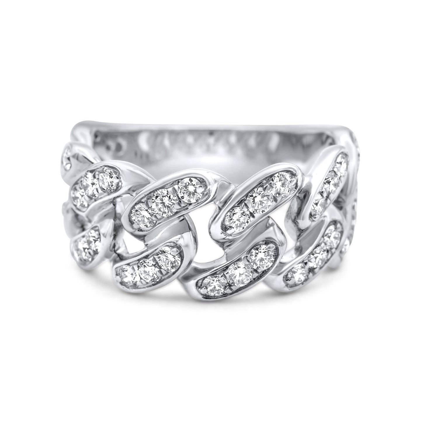 14k Solid White Gold Diamond Cuban Link Ring