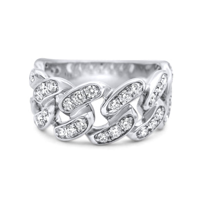 14k Solid White Gold Diamond Cuban Link Ring