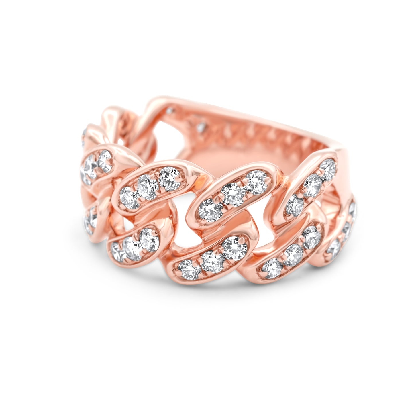 14k Rose Gold Diamond Cuban Link Ring