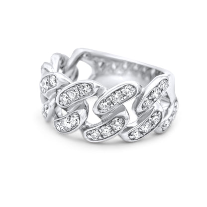 14k Solid White Gold Diamond Cuban Link Ring