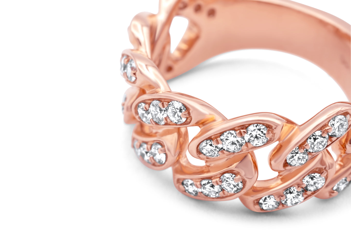 14k Rose Gold Diamond Cuban Link Ring