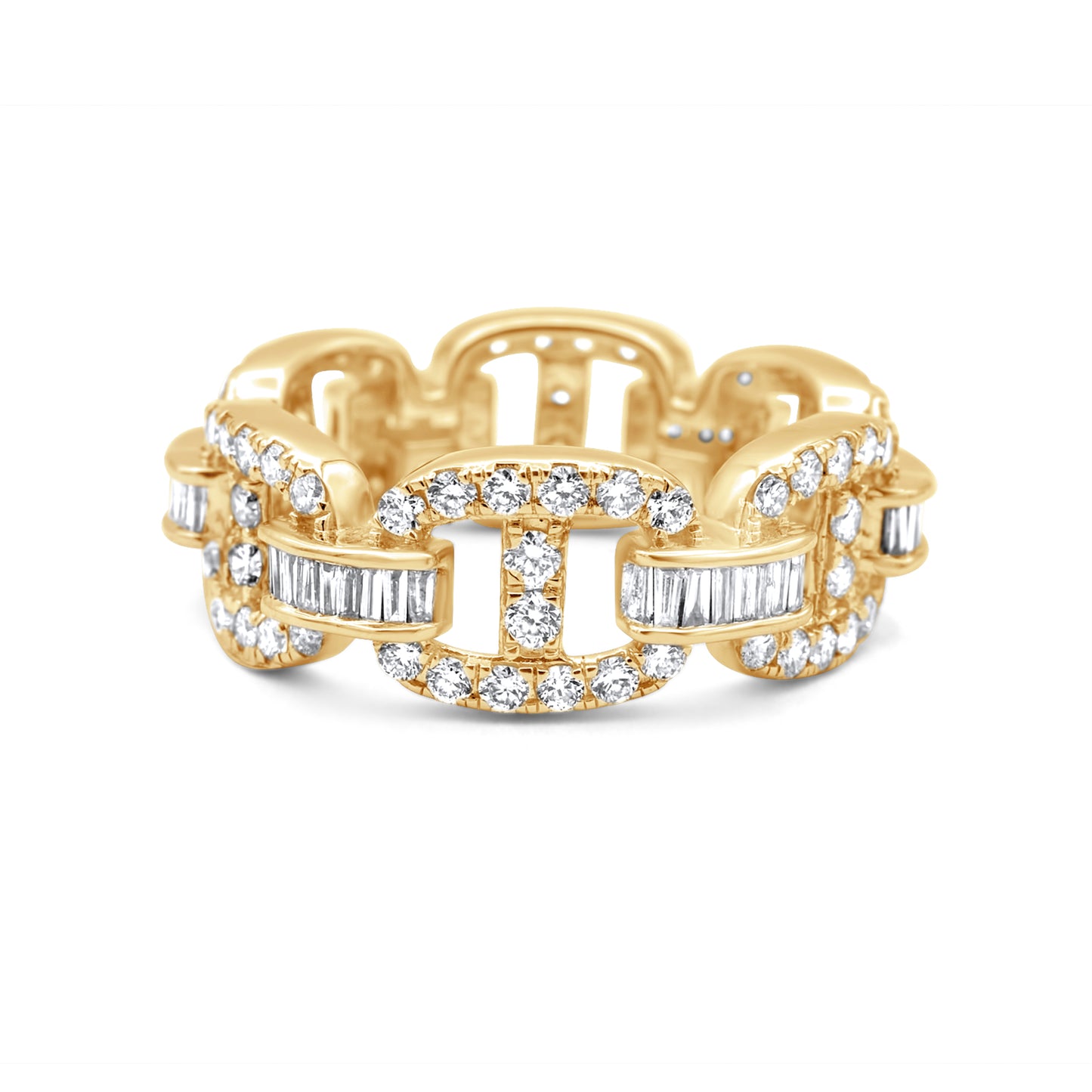 14k Yellow Gold Baguette Diamond Gold Cable Anchor Link Ring 2.42ctw