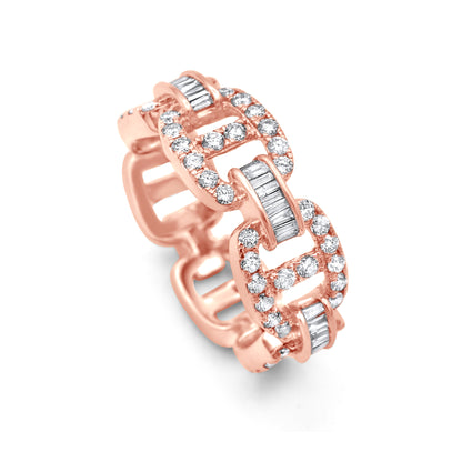 14k Rose Gold Baguette Diamond Gold Cable Anchor Link Ring 2.42ctw