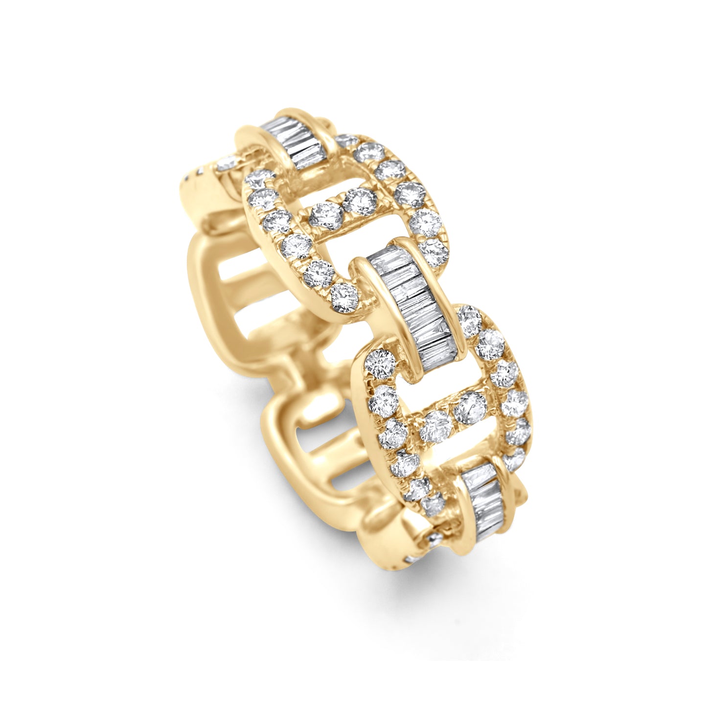 14k Yellow Gold Baguette Diamond Gold Cable Anchor Link Ring 2.42ctw