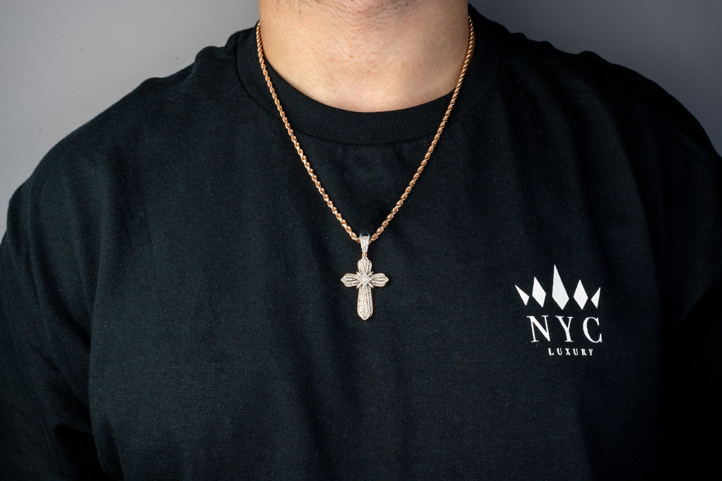 10k White & Rose Gold Diamond Cross 1.14ctw