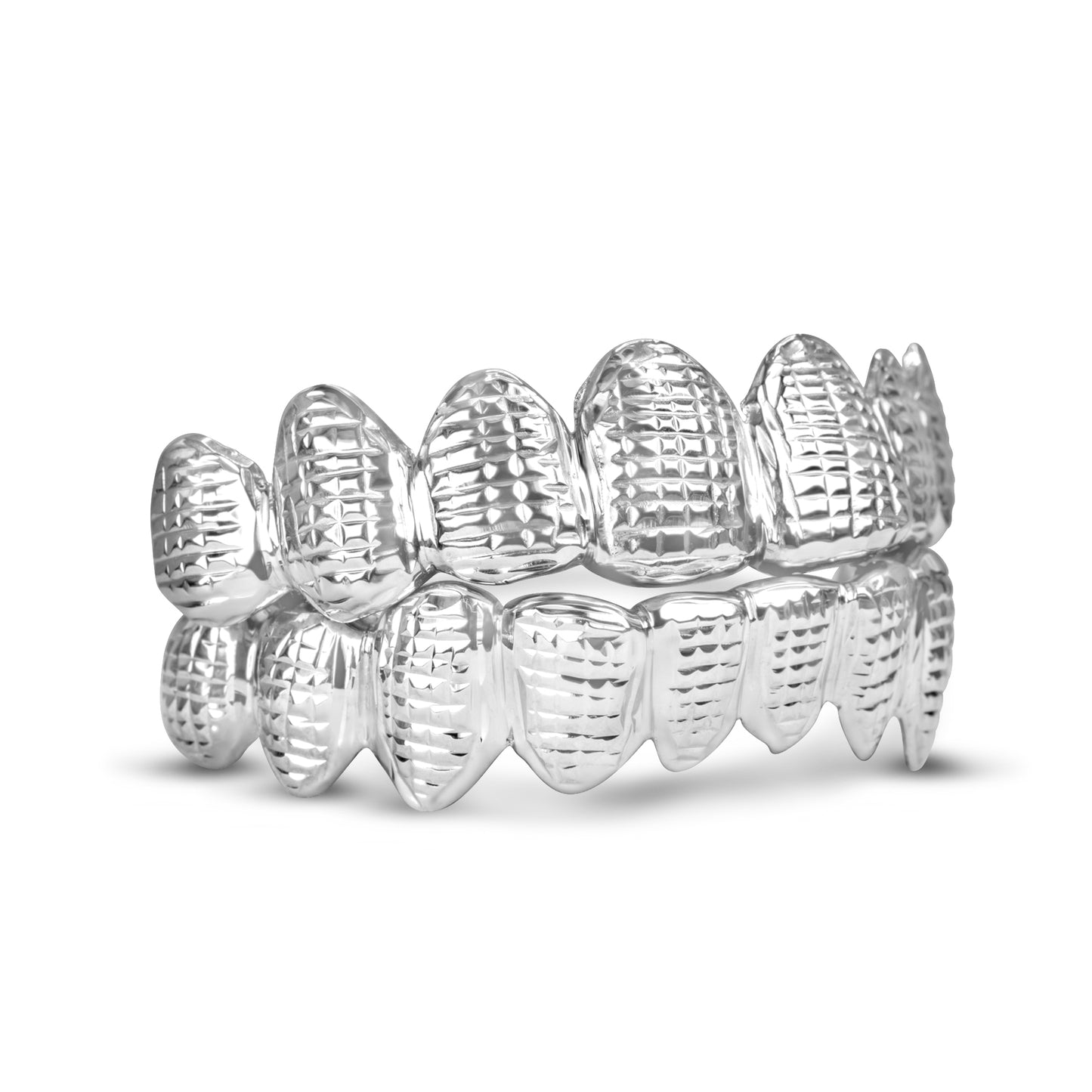 14K White Gold Checkerboard Pattern (Top & Bottom) Grill