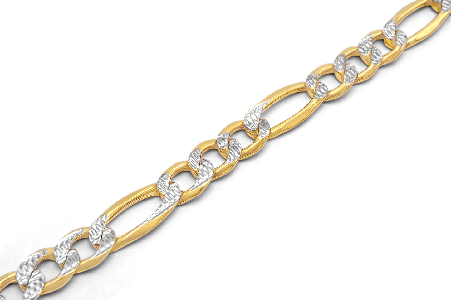 10k Semi-Solid Yellow Gold Diamond Cut Figaro Link Bracelet 7mm