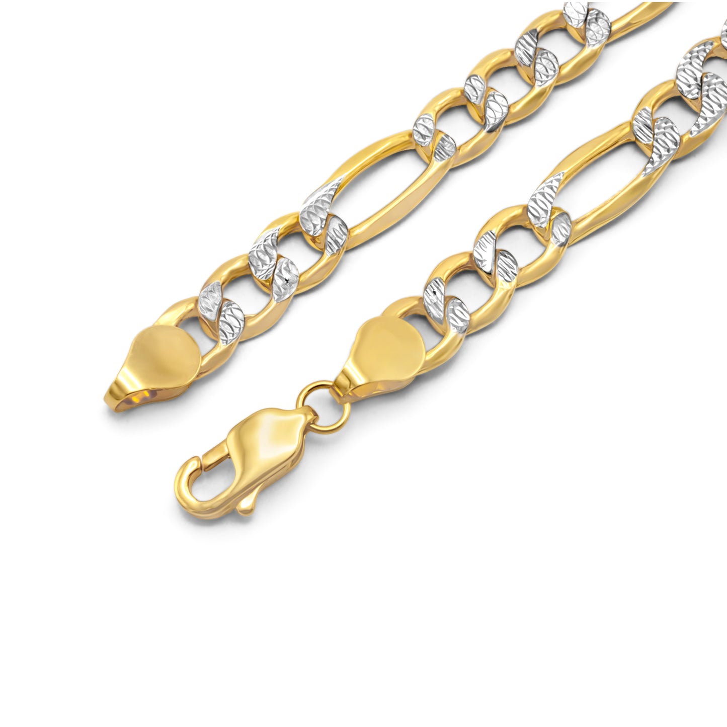 10k Semi-Solid Yellow Gold Diamond Cut Figaro Link Bracelet 7mm