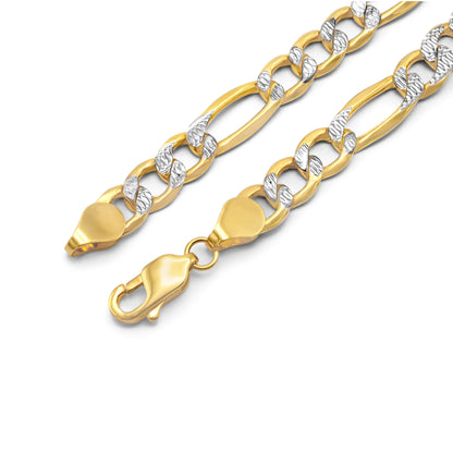 10k Semi-Solid Yellow Gold Diamond Cut Figaro Link Bracelet 7mm