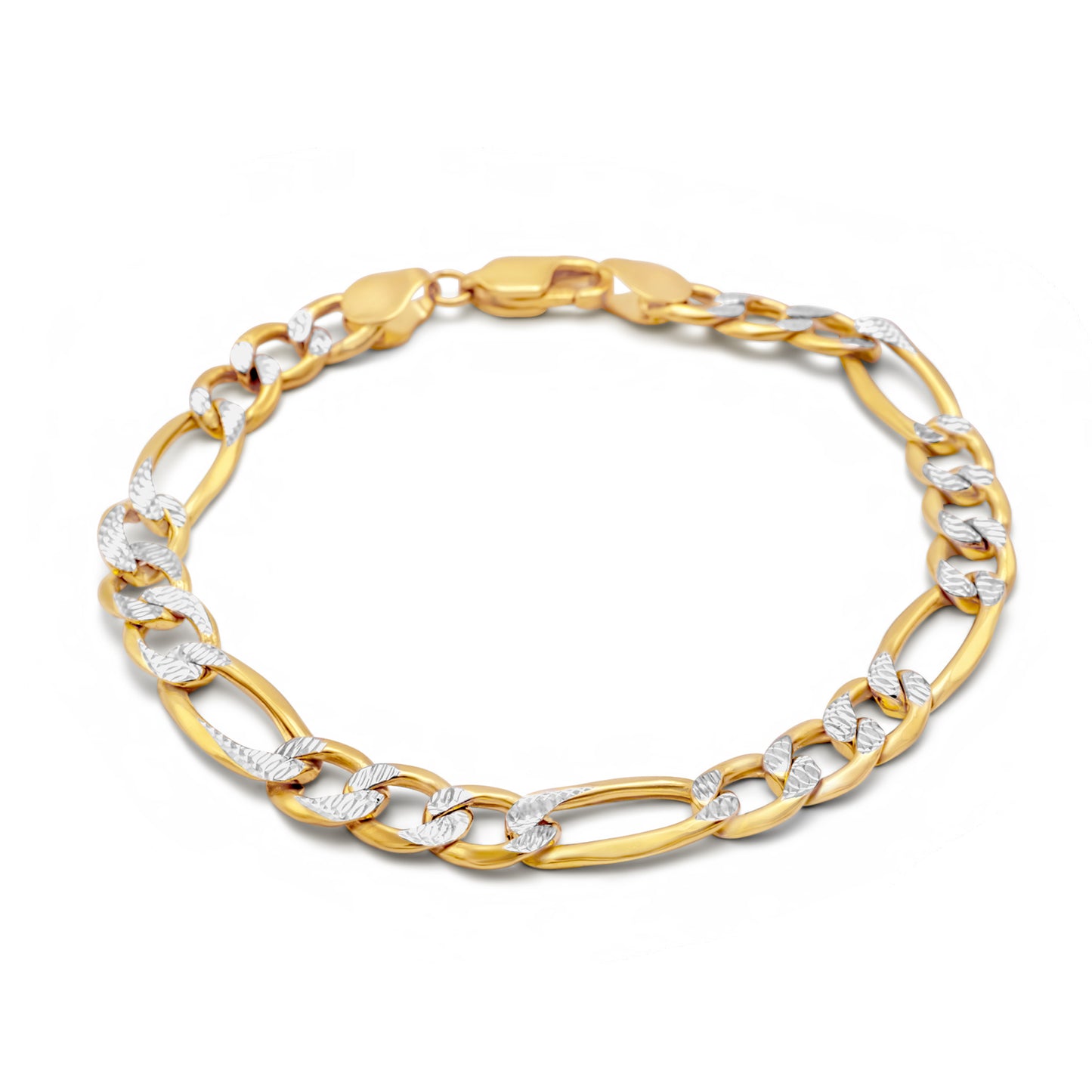 10k Semi-Solid Yellow Gold Diamond Cut Figaro Link Bracelet 7mm