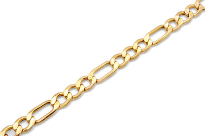 10k Semi-Solid Yellow Gold Figaro Link Bracelet 5mm