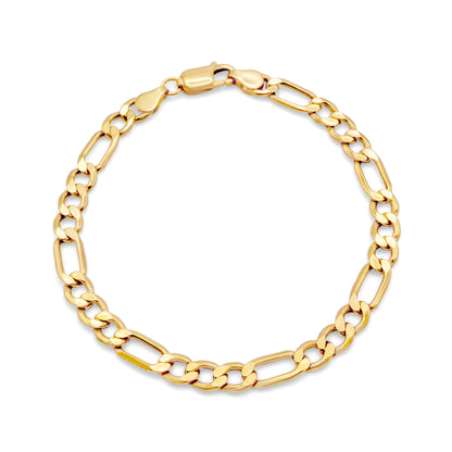 10k Semi-Solid Yellow Gold Figaro Link Bracelet 6mm