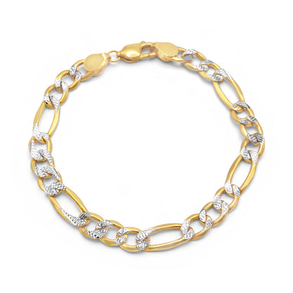 10k Semi-Solid Yellow Gold Diamond Cut Figaro Link Bracelet 7mm