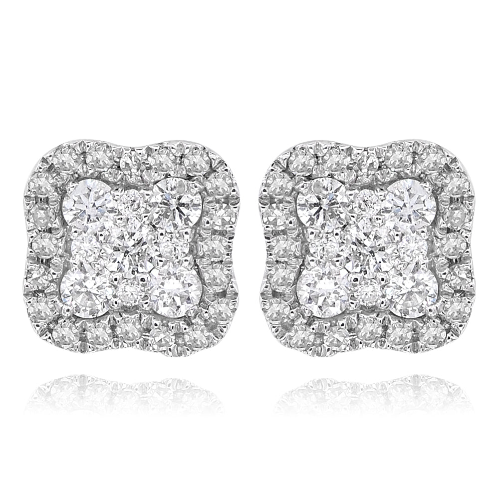 14K White Gold Diamond Cluster Earrings 0.55ctw