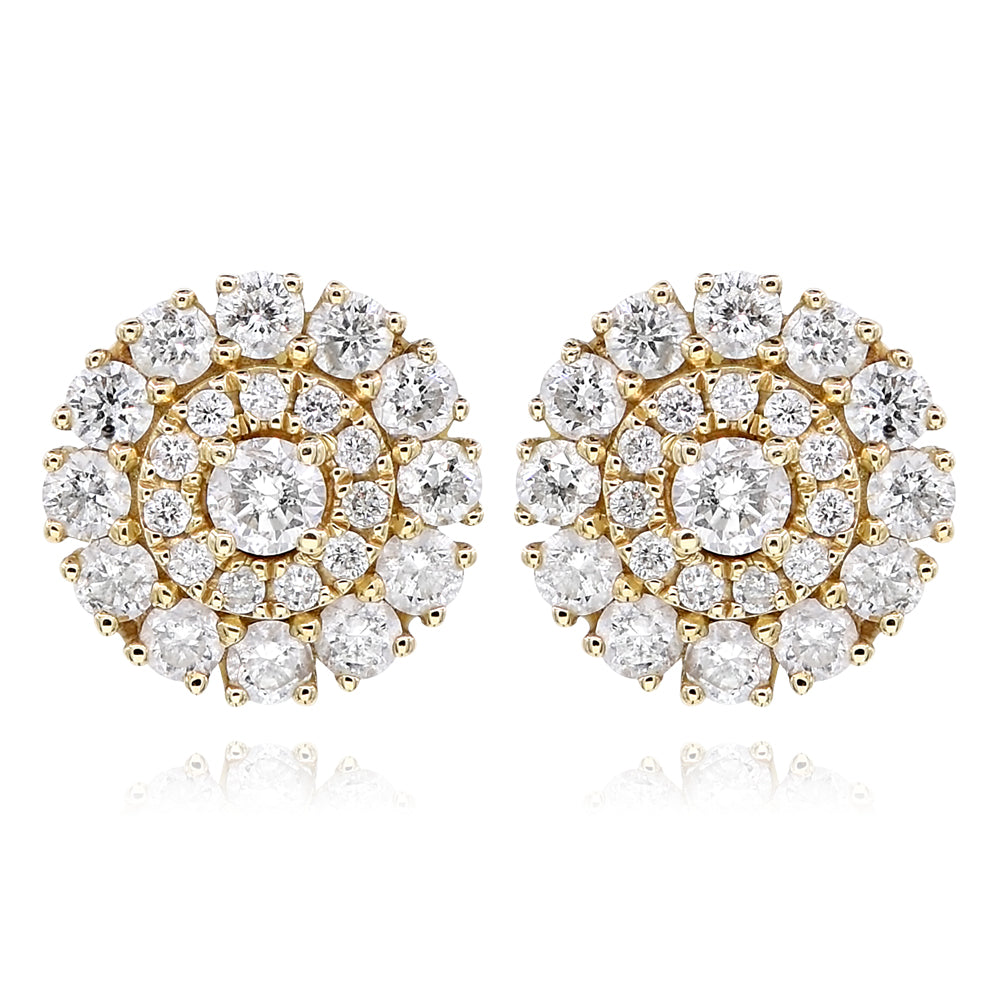 14K Yellow Gold Diamond Cluster Earrings 1.07ctw