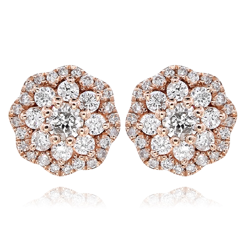 14k Rose Gold Diamond Cluster Earrings 0.52ctw