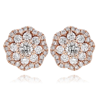 14k Rose Gold Diamond Cluster Earrings 0.52ctw