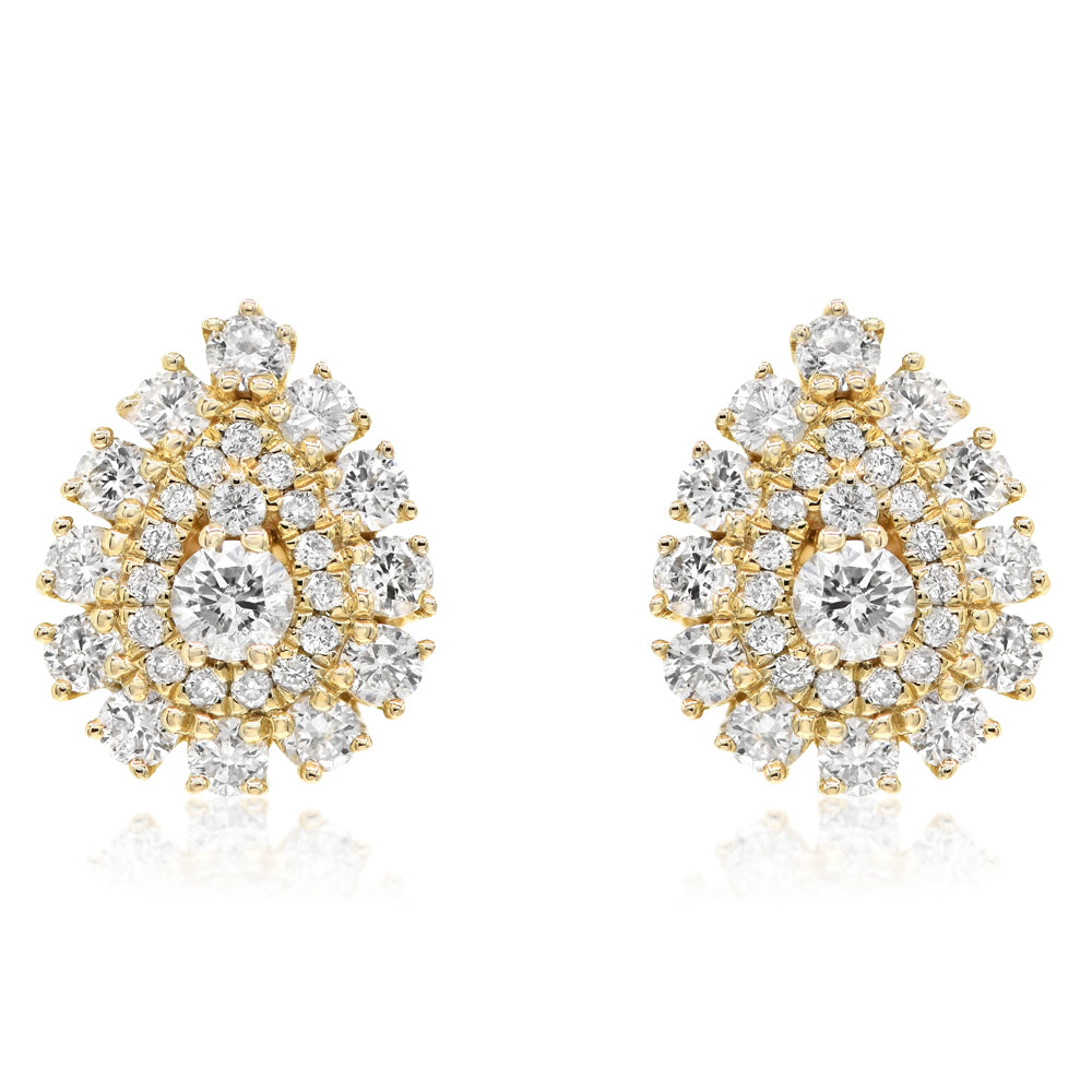 14k Yellow Gold Diamond Cluster Earrings 0.90ctw