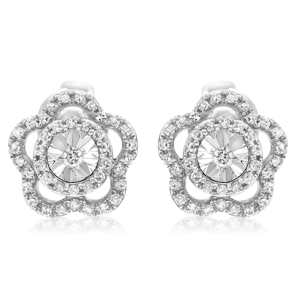 14K White Gold Diamond Cluster Earrings 0.19ctw