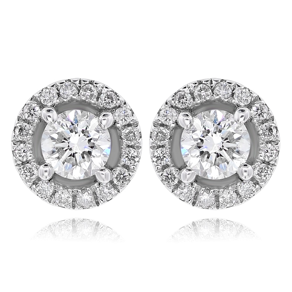 14K White Gold Diamond Cluster Earrings 1.32ctw